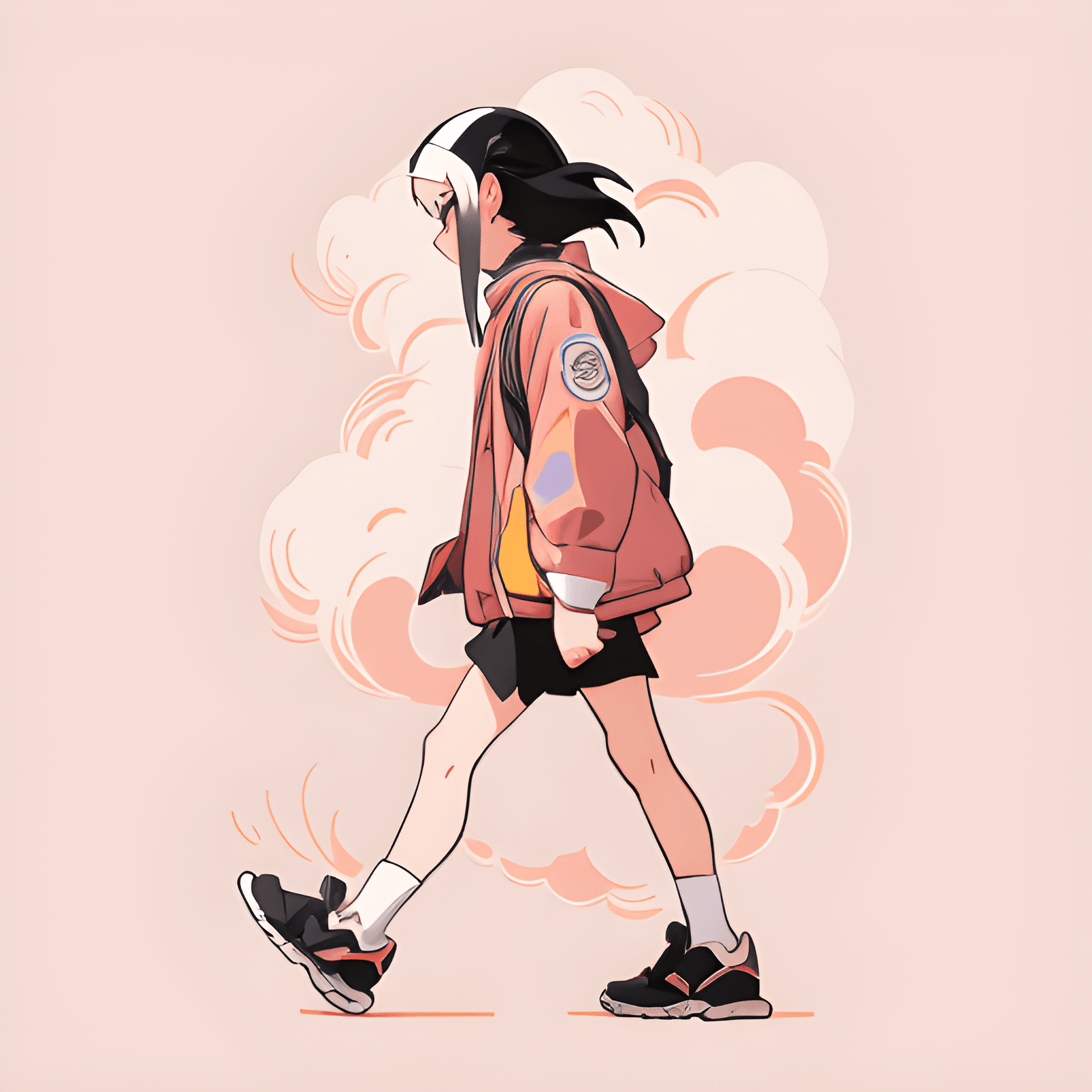 AI generated: a drawing of a girl walking down a street, inspired by Taiyō Matsumoto, tumblr, serial art, cartooni...