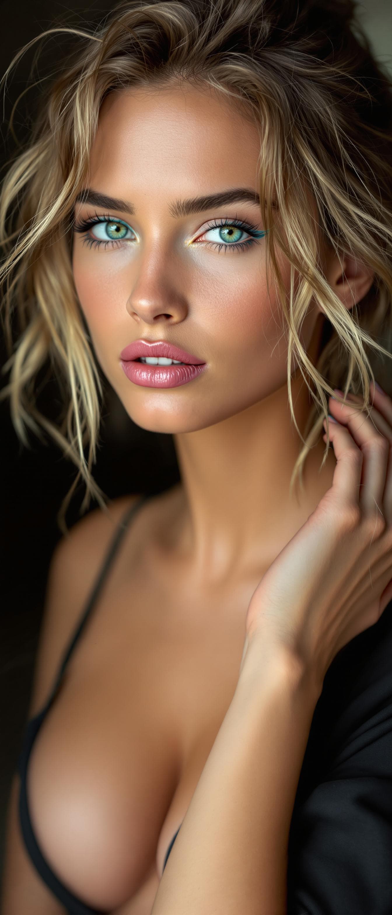 AI generated: "Professional editorial photography, soft lighting, diffused shadows. Athletic model, early 20s, war...