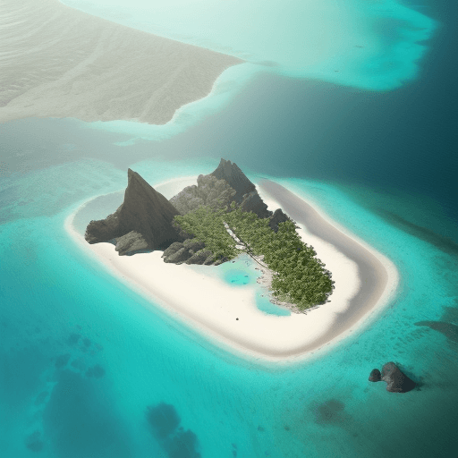 AI generated: ​create an image that is a bird's eye view of a desolate tropical island

