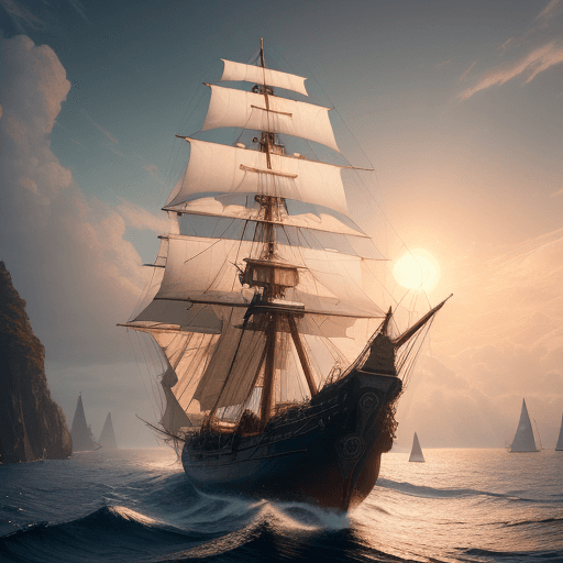 AI generated: Photo of a ultra realistic sailing ship, dramatic light, pale sunrise, cinematic lighting, battered,...