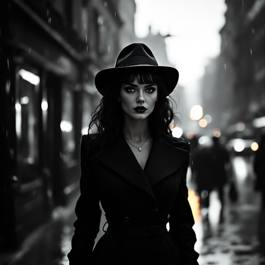 AI generated: style_empire, black and white film stock, high contrast, full body movie clip of the most beautiful ...