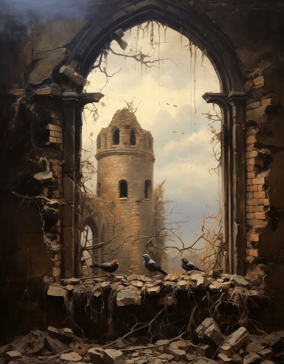 AI generated: An oil painting in the style of William Balshon depicting the interior structure and detail of an ab...