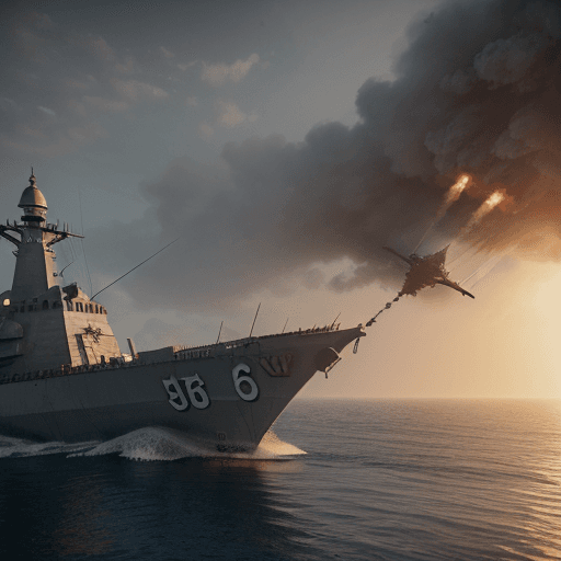 AI generated: Warship bombing a mosque. Cinematic, octane render, dramatic lighting, epic lighting, photorealistic