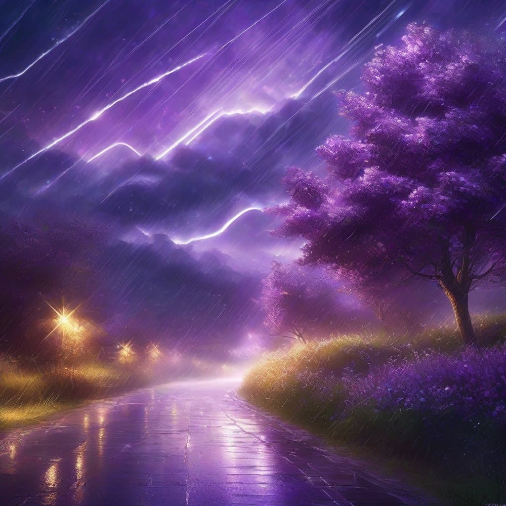 AI generated: In the style of the artist Dirk Dzimirski.
Lilac rain - rustling streams of purple and white stars,...
