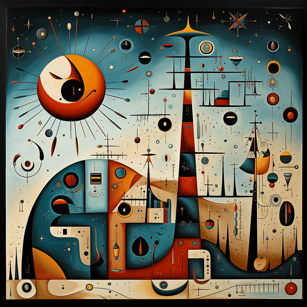 AI generated: surrealist painting by Joan Miro, abstract shapes, vivid colors, color background--q 2 --s 750 --v 5...