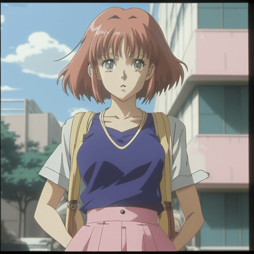 AI generated: anime movies style from the 90s and modern animes that have old school vibes frame of a girl