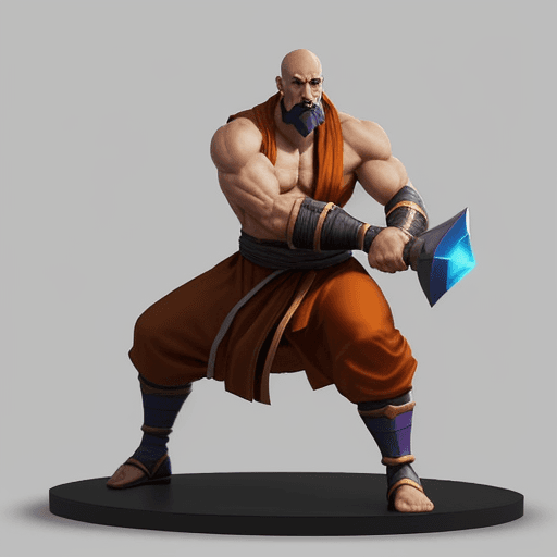 AI generated: Make a battle Monk. 1.95 meters tall. Model him after Braum from league of legends.

