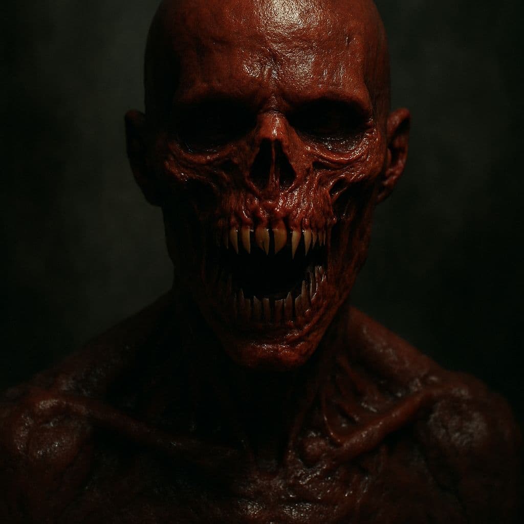 AI generated: a highly detailed, hyper-realistic red hot ketchup horror portrait of a terrifying humanoid creature...