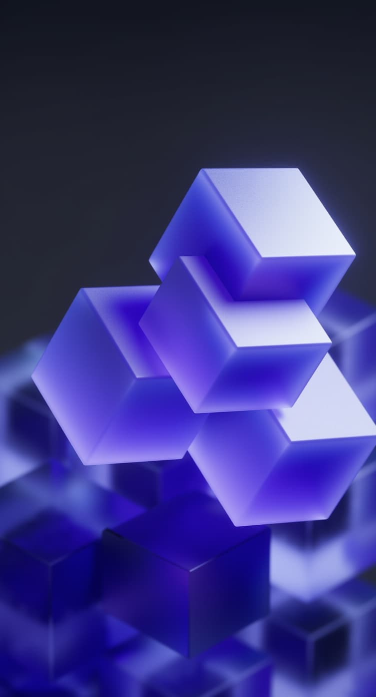 AI generated: Ultra-clean abstract 3D product render of a cube composed of smaller cubes,
modular voxel structure ...