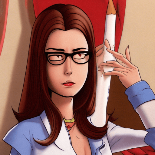 AI generated: Daria Morgendorffer the main character of the animated series Daria, serious expression, very excite...