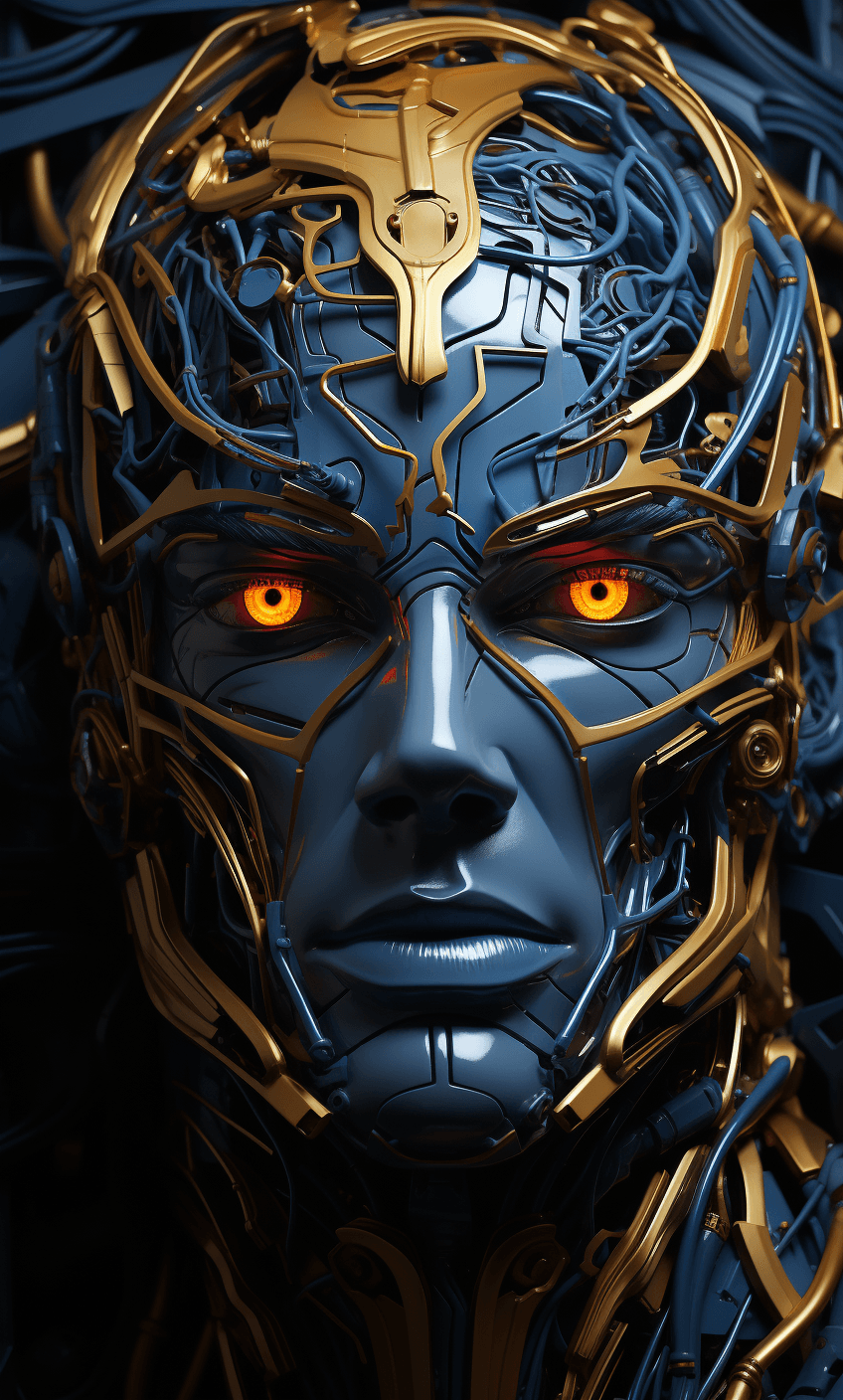 AI generated: an installation of robot images on a wall, in the style of igor morski, vibrant abstract portraiture...