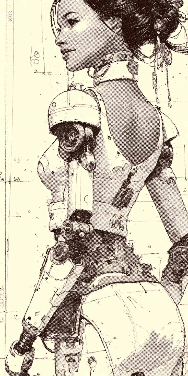 AI generated: futuristic woman, robotic, in the style of Akira Toriyama --chaos 75 --ar 1:2 --stylize 750 --v 7