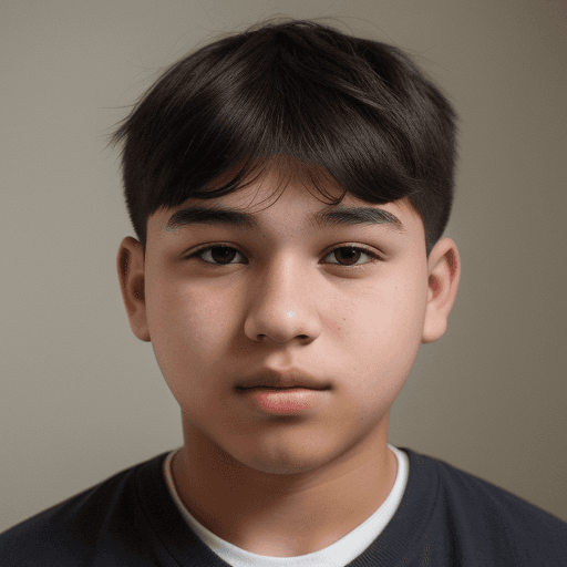 AI generated: Image of a 18-year-old boy with short hair and mixed skin and rather round cheeks
