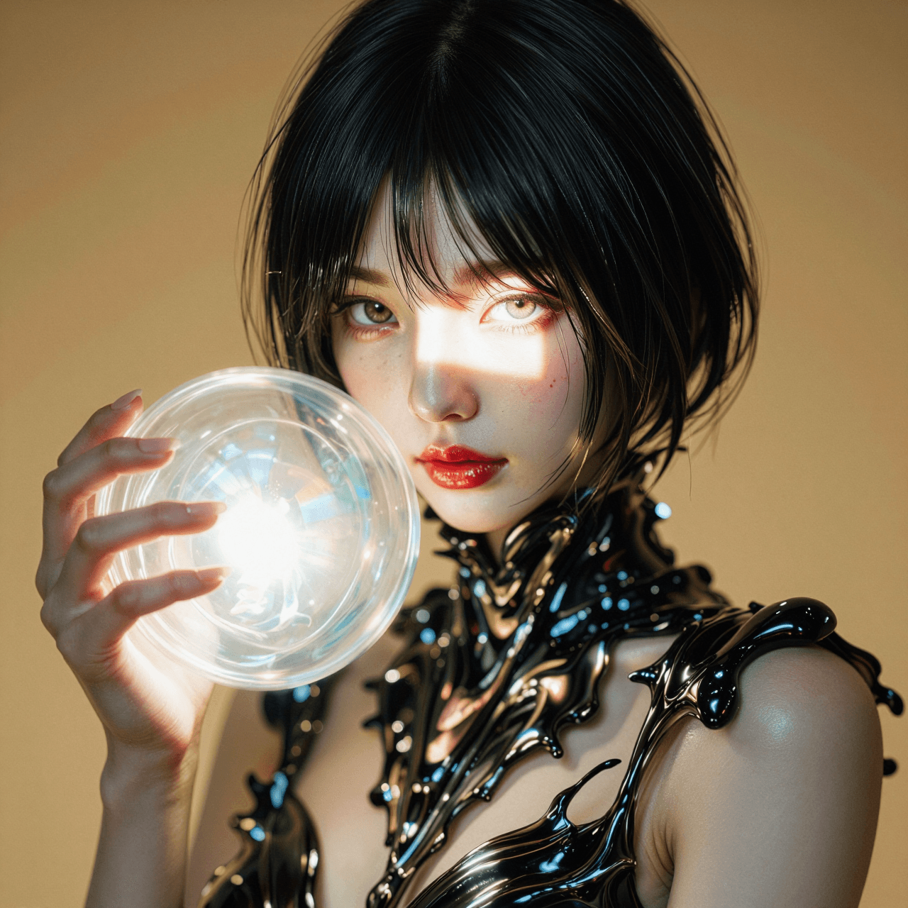 AI generated: A highly detailed, photorealistic, cinematic vertical medium close-up of a stunning young East Asian...