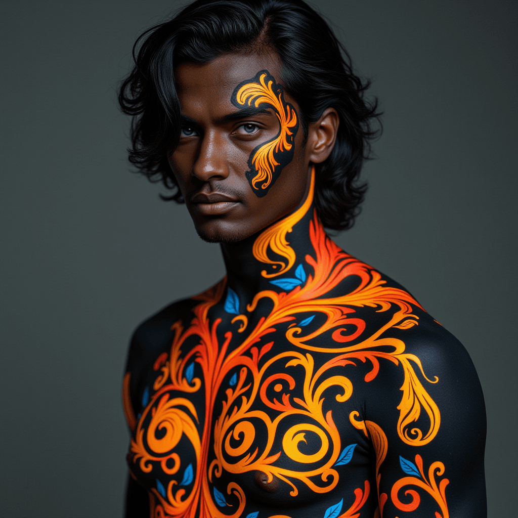 AI generated: "A high-resolution image of a man with a striking, Art Nouveau appearance, positioned slightly to th...