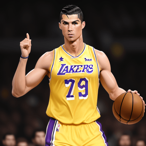 AI generated: The football player Cristiano Ronaldo as a lakers basketball player
