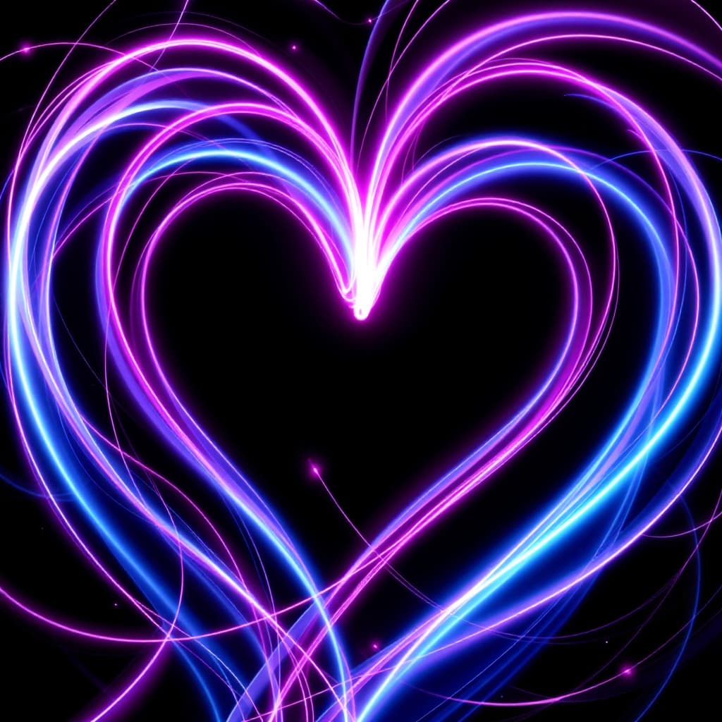 AI generated: Abstract design featuring swirling, glowing lines of vibrant purple, pink, and light blue hues. The ...