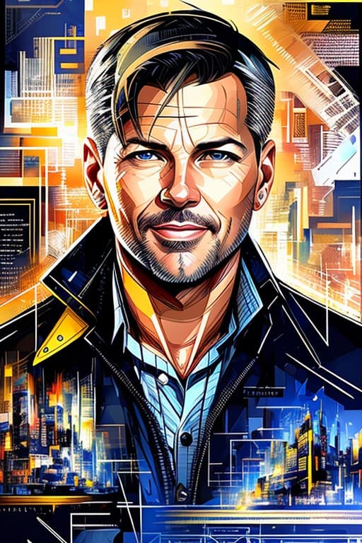 AI generated: illustration tough middleaged male engineer (style of Derek Gores)