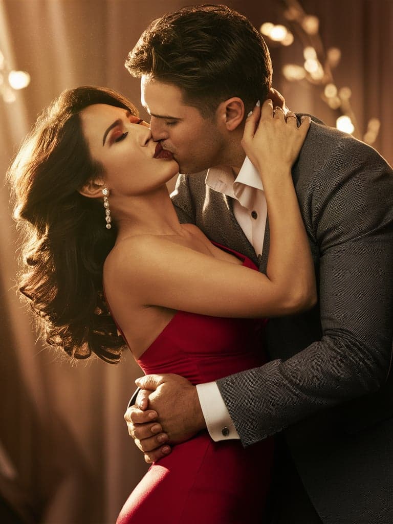 AI generated: A hot lady kissing her husband 