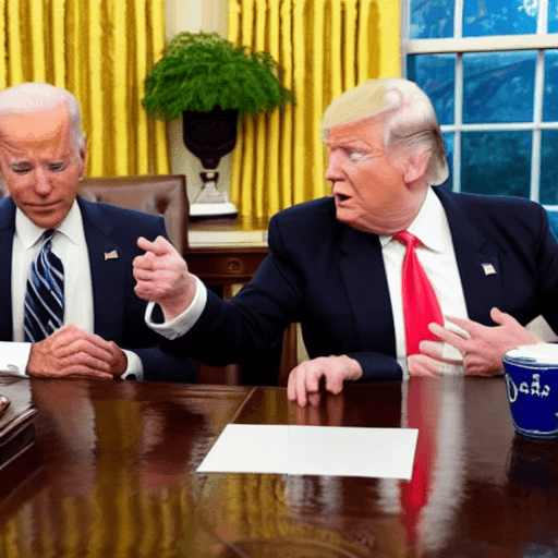 AI generated: Joe Biden sit with Donald Trump