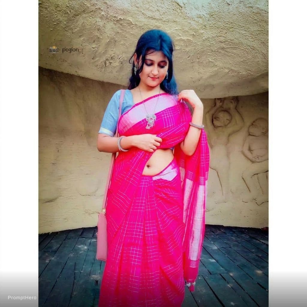 AI generated: Showing navel by lifting up top saree