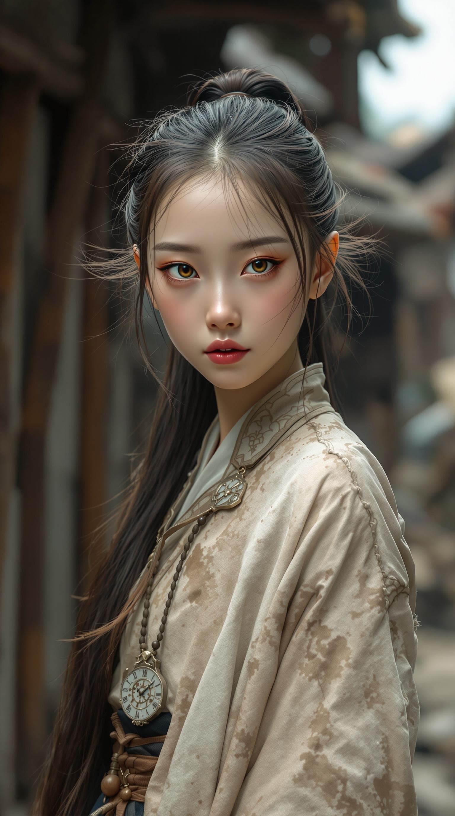 AI generated: a professional photo of a exceptionally of the most beautiful Chinese girl (age 11) in 1880's, (futu...