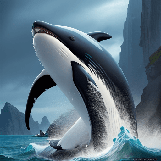 AI generated: Santa Claus rides killer-whales, floating through the ocean Hyper-realistic, near an beach, splash a...