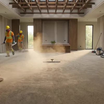 AI generated video: Ultra-realistic 8K static-camera timelapse inside a modern luxury living room under renovation, same...