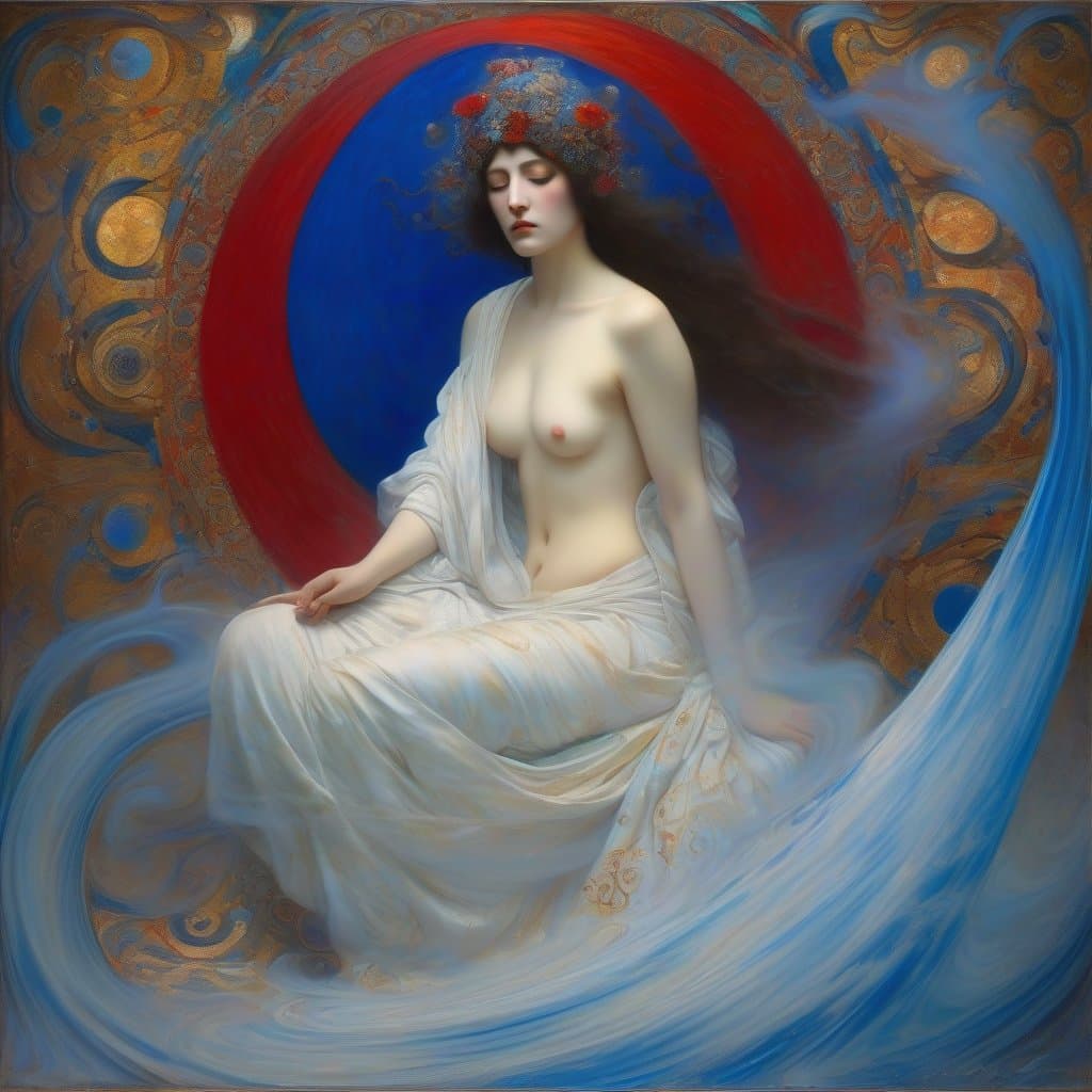 AI generated: wise tale of the divine, meditating priest of a love-cult, immersive experience, porcelaine Sappho, ...