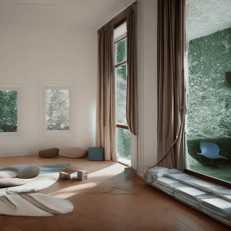 AI generated: High resolution photography interior design, dreamy sunken living room conversation pit, wooden floo...