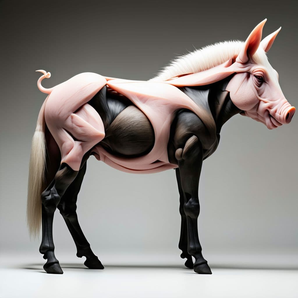 AI generated: hybrid horse pig human
