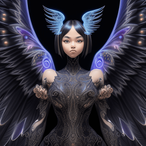AI generated: extremely beautiful angel, los Angeles night street in the background, big wings, intricate wings li...