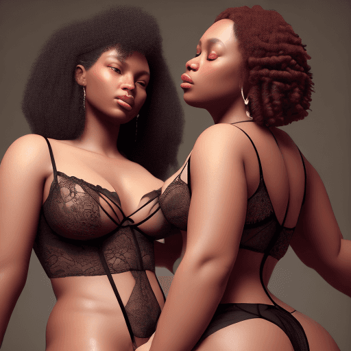 AI generated: Two beautiful thick and lovely black lesbians wearing lingerie,  intricate artwork . octane render, ...