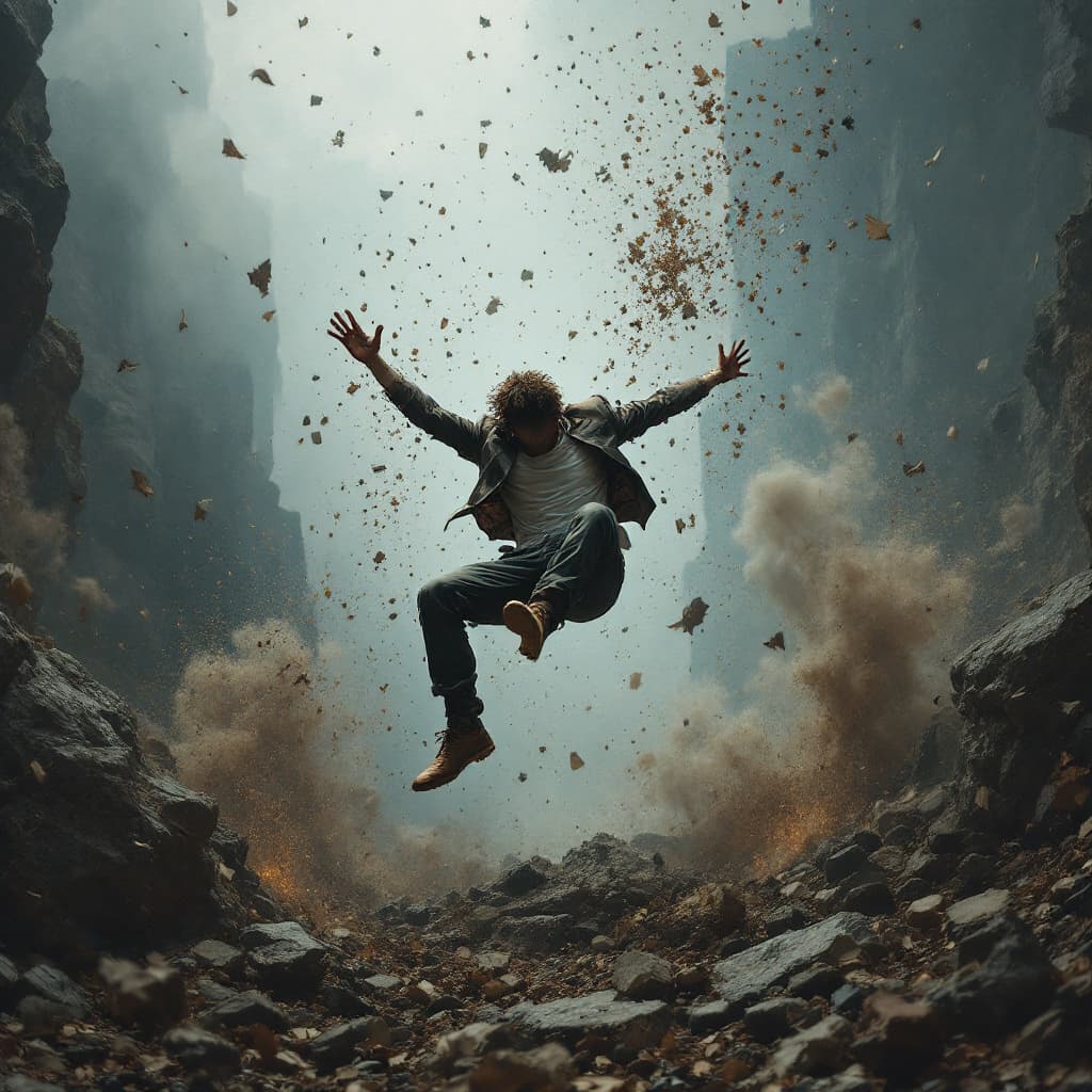 AI generated: a man falling in a fractol 
