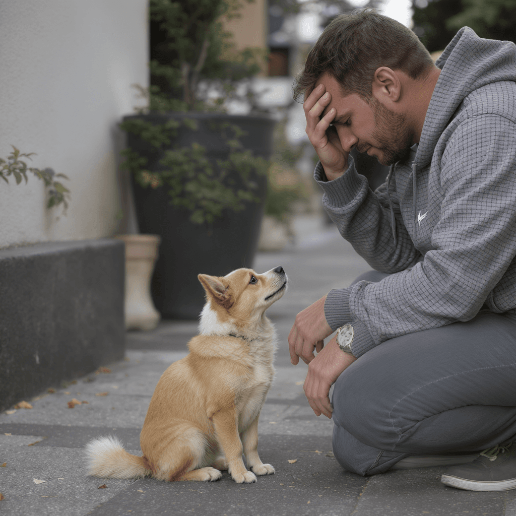 AI generated: one small dog wait for he's owner forget and sad create image 4K quality