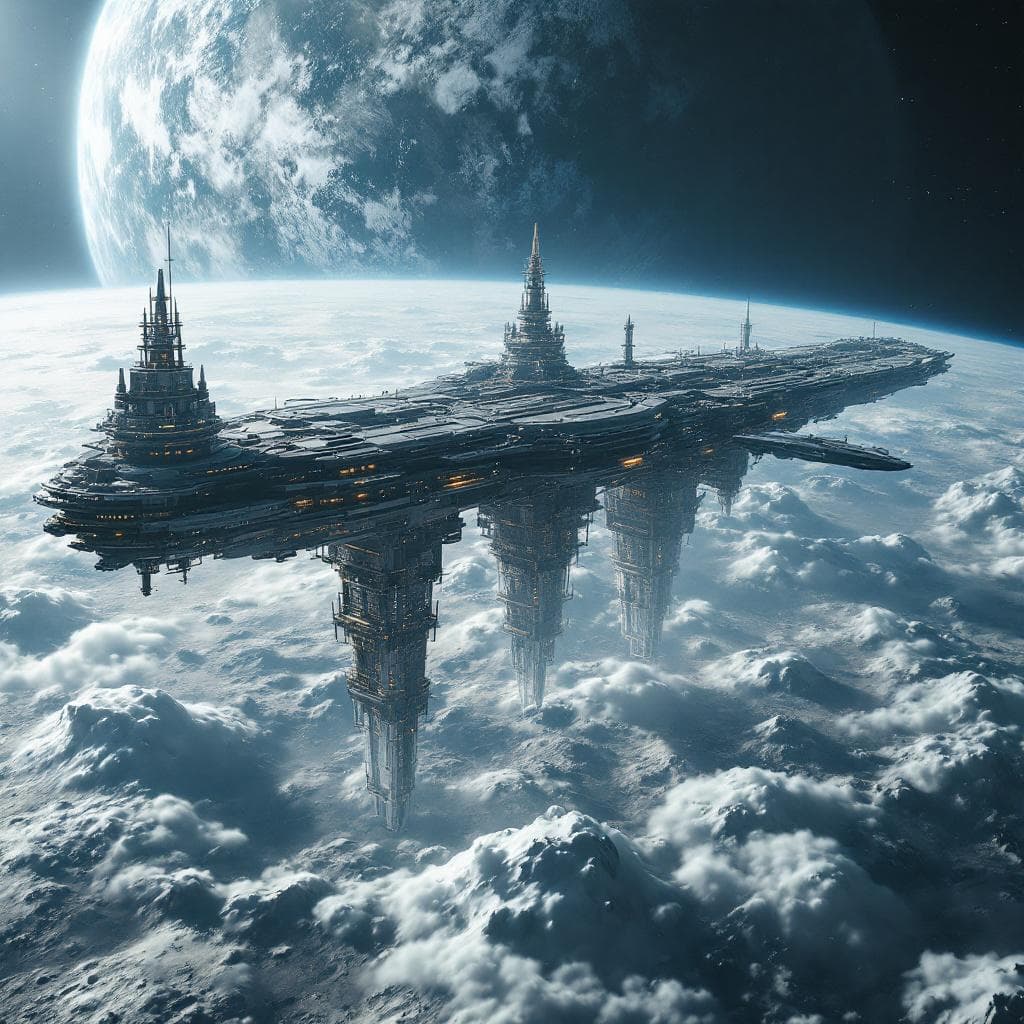 AI generated: A massive Luna space station city located on the dark side of Earth's moon, hidden from their view. ...