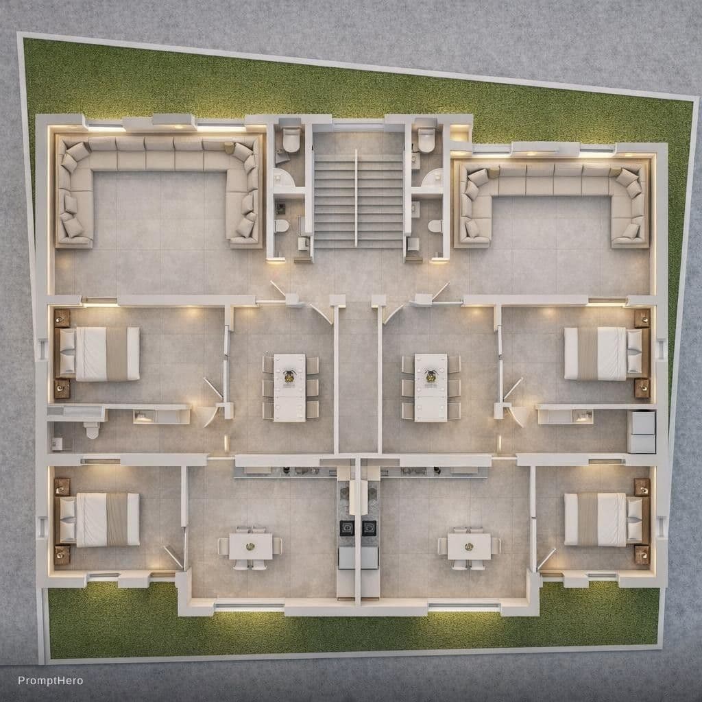 AI generated: Ultra-precise architectural 3D visualization generated from a 2D floor plan, fully furnished with re...