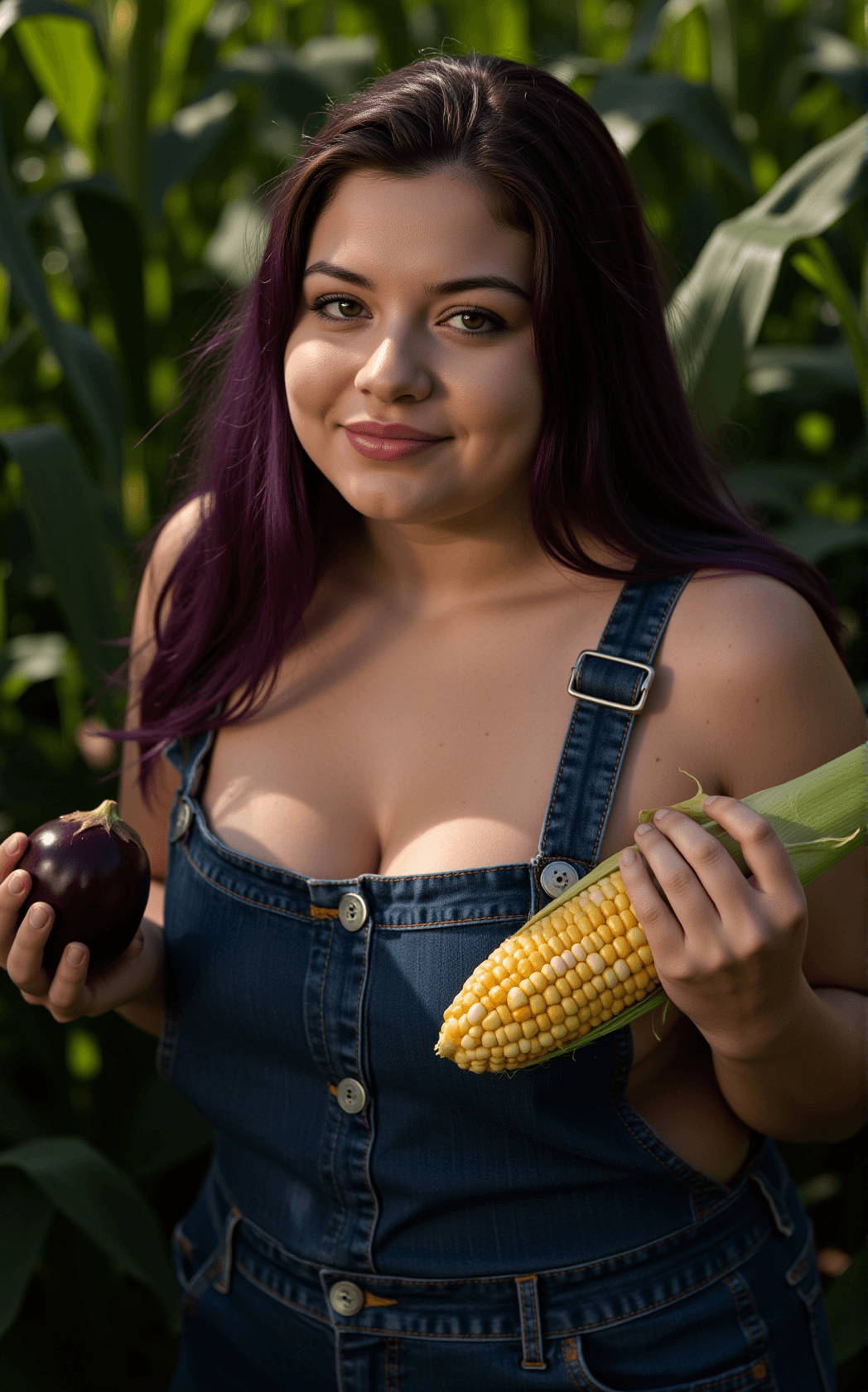 AI generated: The photograph captures a striking image of an 18-year-old girl with long purple hair, portraying a ...