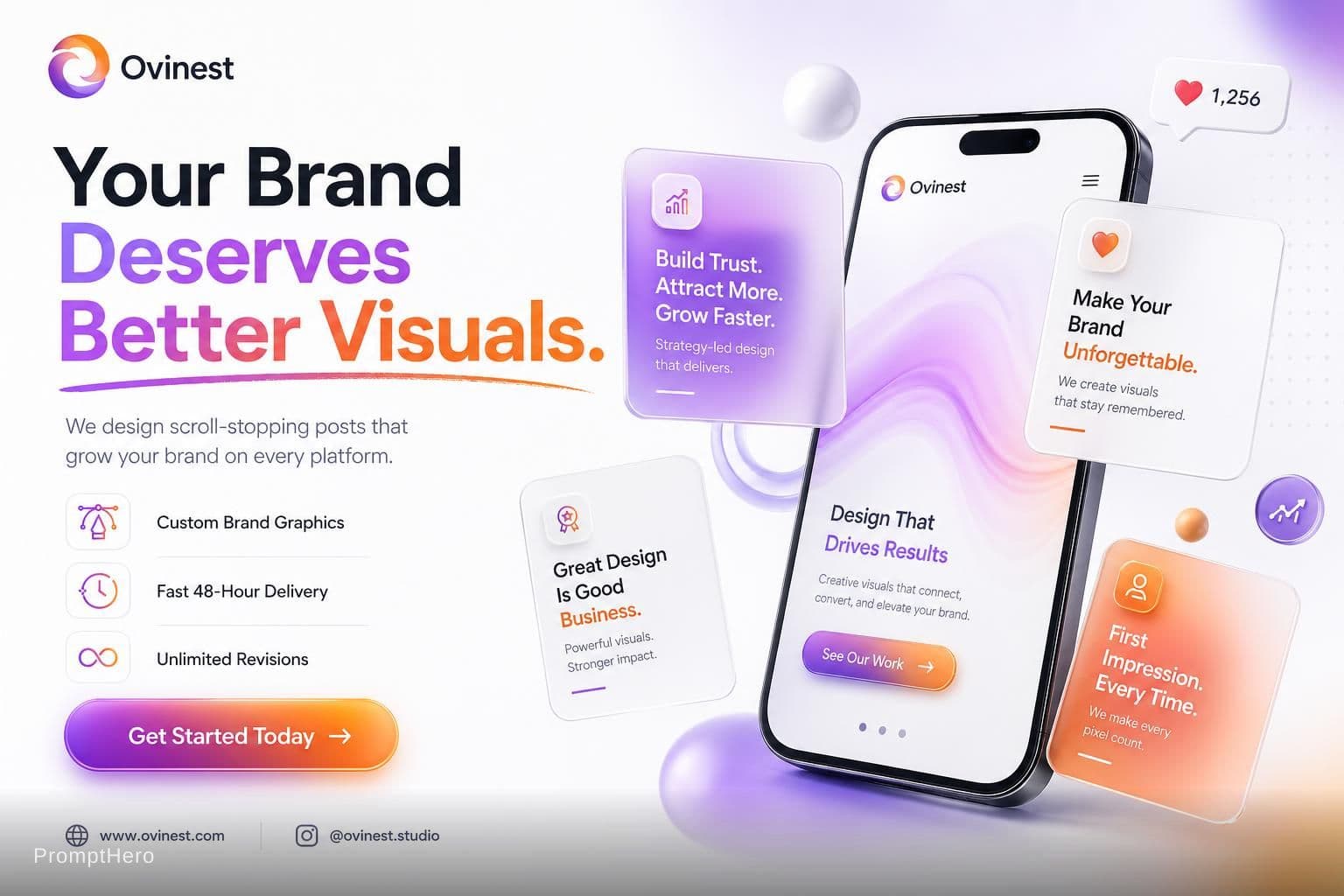 AI generated: Create a modern, luxury marketing flyer for a creative design agency brand named “Ovinest”. The desi...