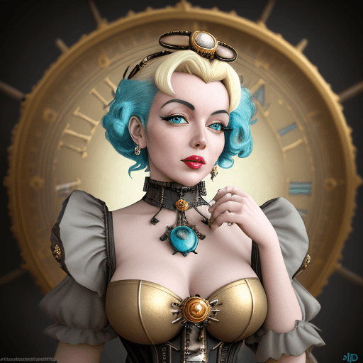 AI generated: 3d bild einer steampunk frau wie Marilyn Monroe, im stil von bella kotak, gold und cyan, fotorealist...