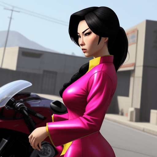 AI generated: gta style, asian woman, side view, costume