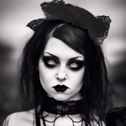 AI generated: Gothic girl, cute, in the style of Gothic fashion, expressive facial expressions, shot on a Sony a7I...