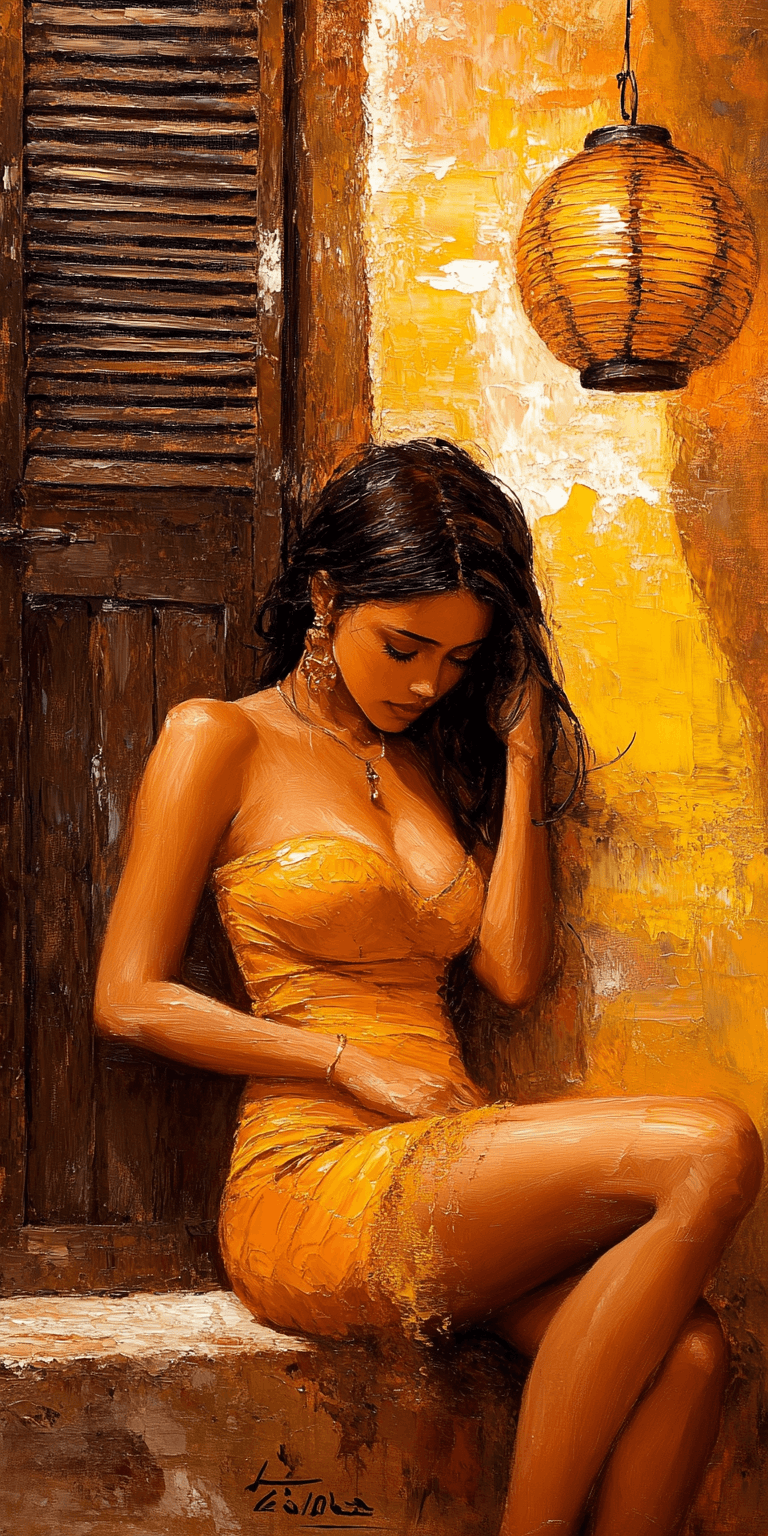 AI generated: a painting of a woman sitting near a window, in the style of beautiful women, playfully intricate, h...