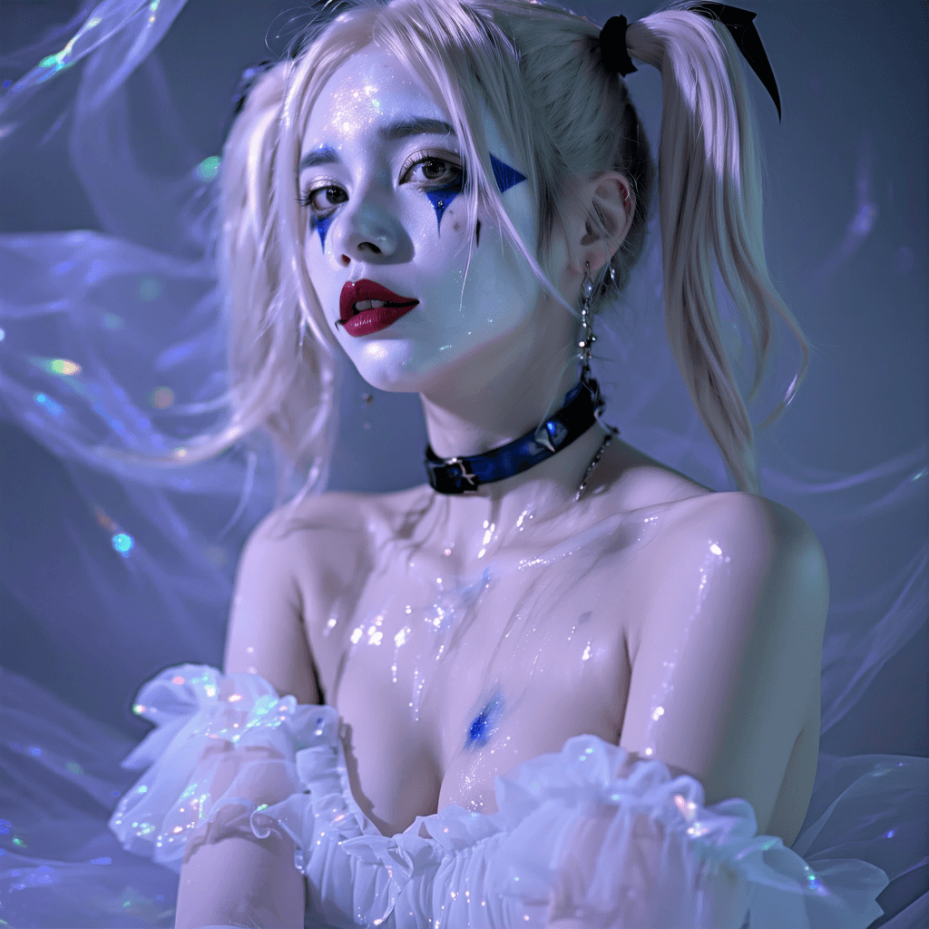 AI generated: A stunning masterpiece showing a Harley Quinn portrayal in a dreamlike and captivating light. She we...
