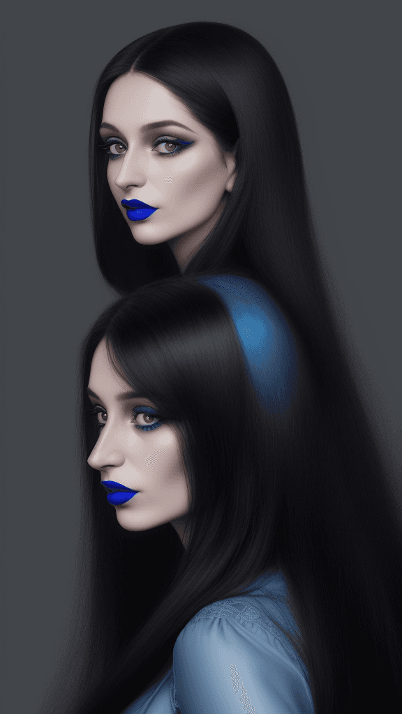 AI generated: arafed woman with long hair and blue lipstick posing for a picture, ekaterina, profile image, red li...