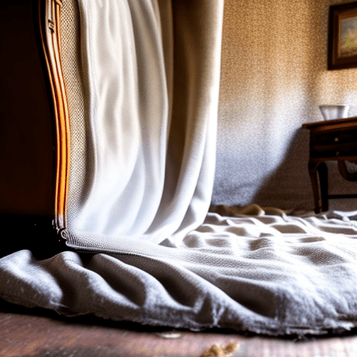 AI generated: dust sheets over the furniture in an old house. style: cinematography