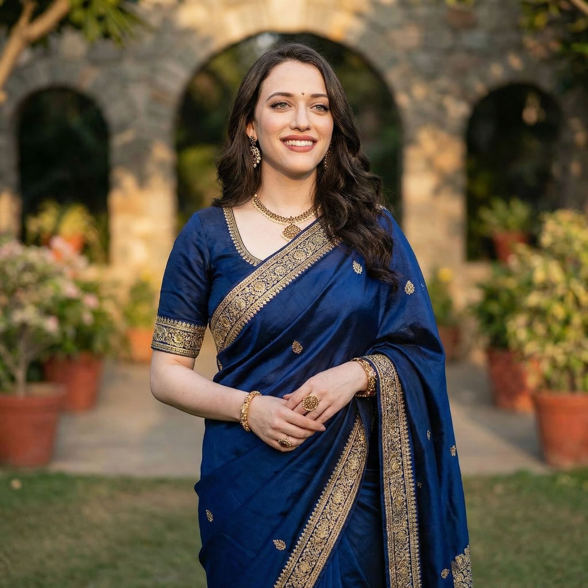 AI generated: kat dennings wearing saree