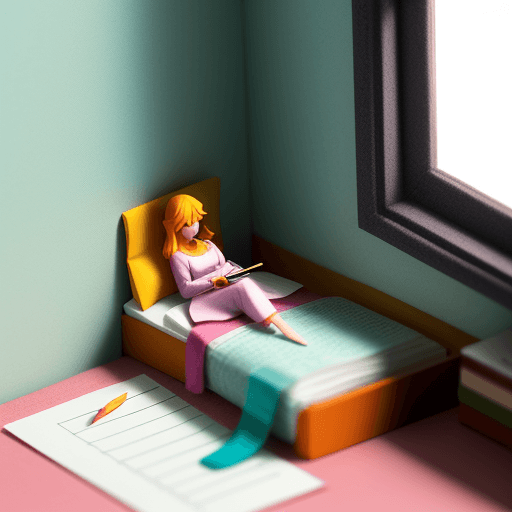 AI generated: create a animated lofi model who is sleeping in room and watching on window with pencil on her hand.