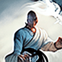 AI generated: Epic Concept art of me white wearing a white martial artist gi, karate pose, bald head and white bea...