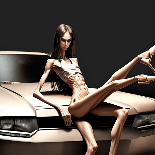 AI generated: a needle-thin skinny slender anorexic girl , flat-chested model with extreme long and skinny legs wi...